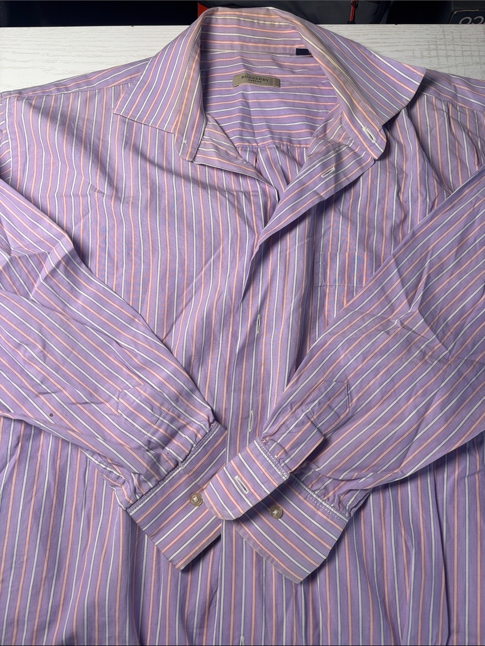 Burberry Lavender Striped Casual Button-Down Shirt